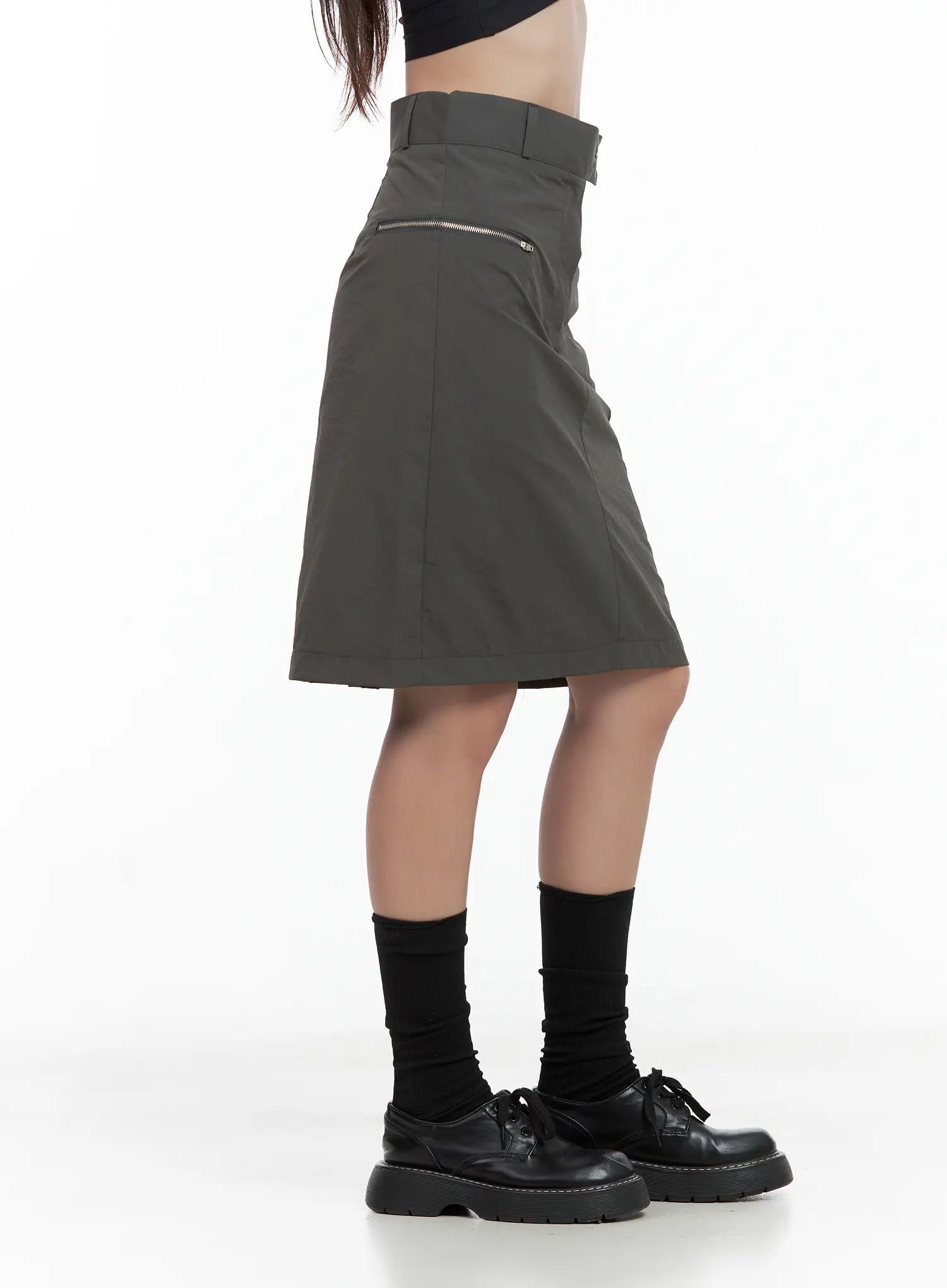 Nylon Zip Midi Skirt CL509