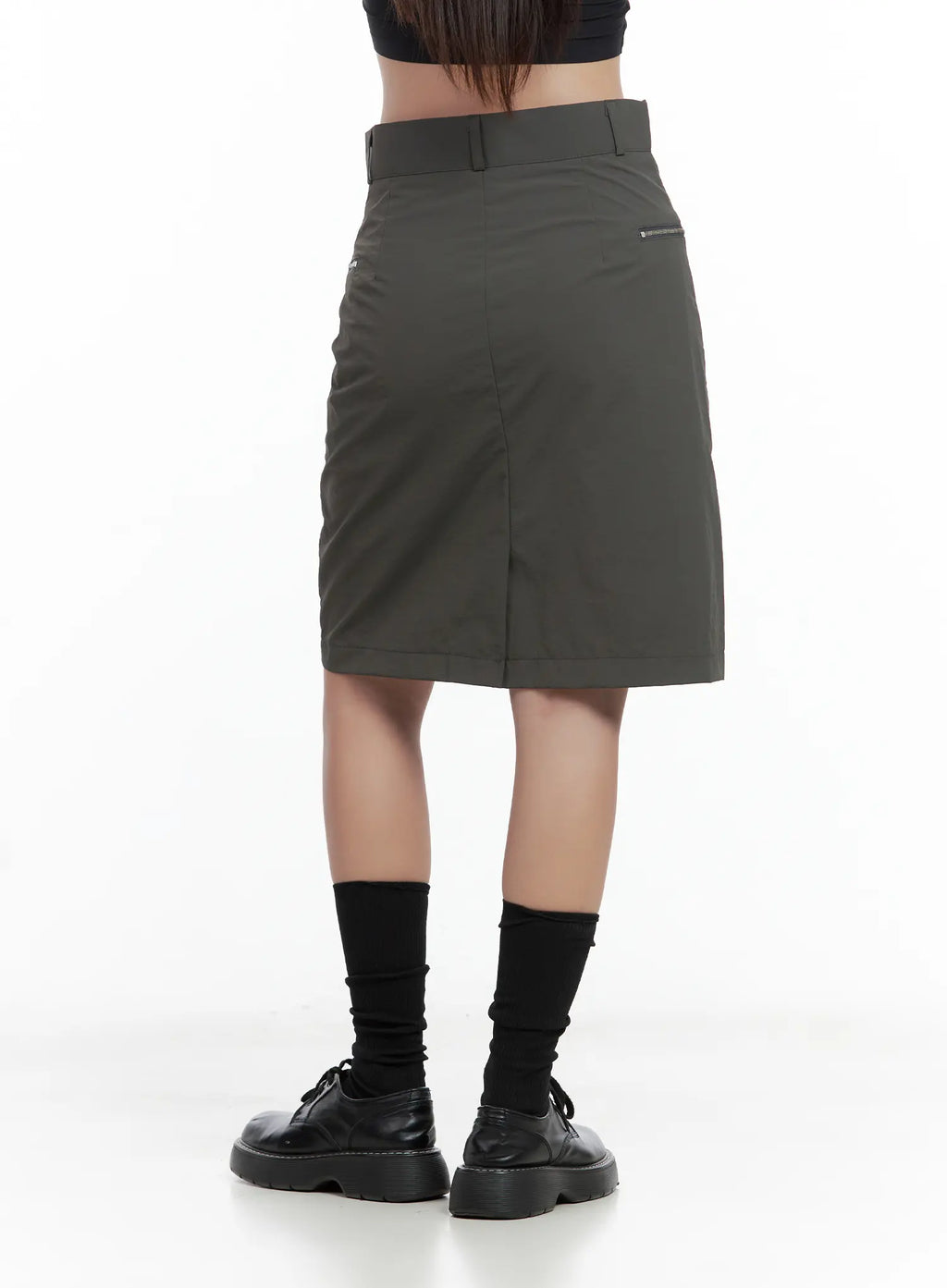 Nylon Zip Midi Skirt CL509