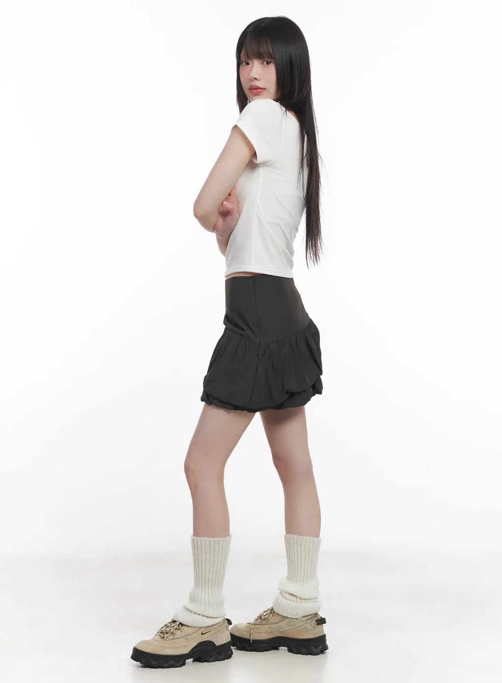 Asymmetric Shirred Mini Skirt CU518