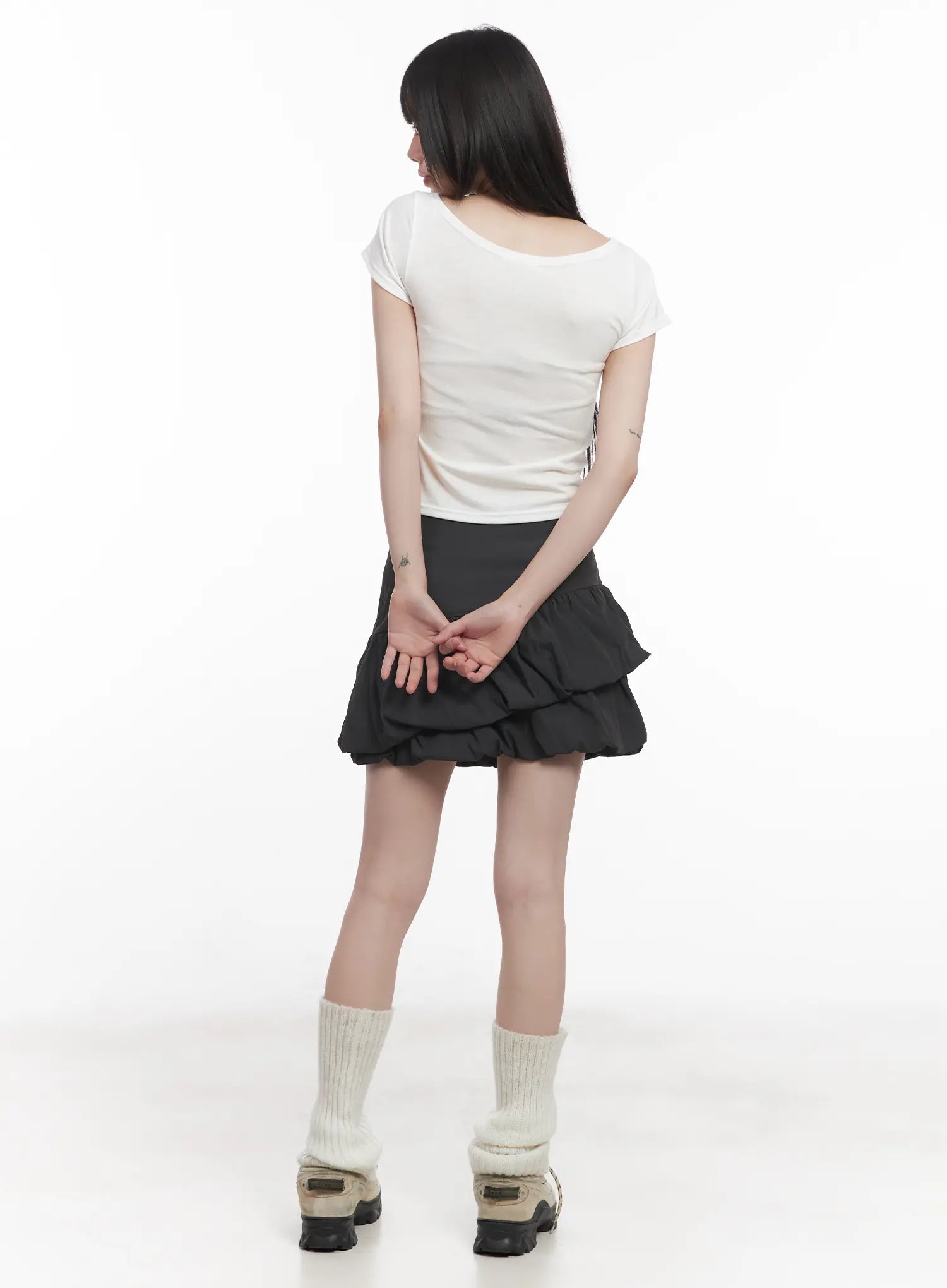 Asymmetric Shirred Mini Skirt CU518